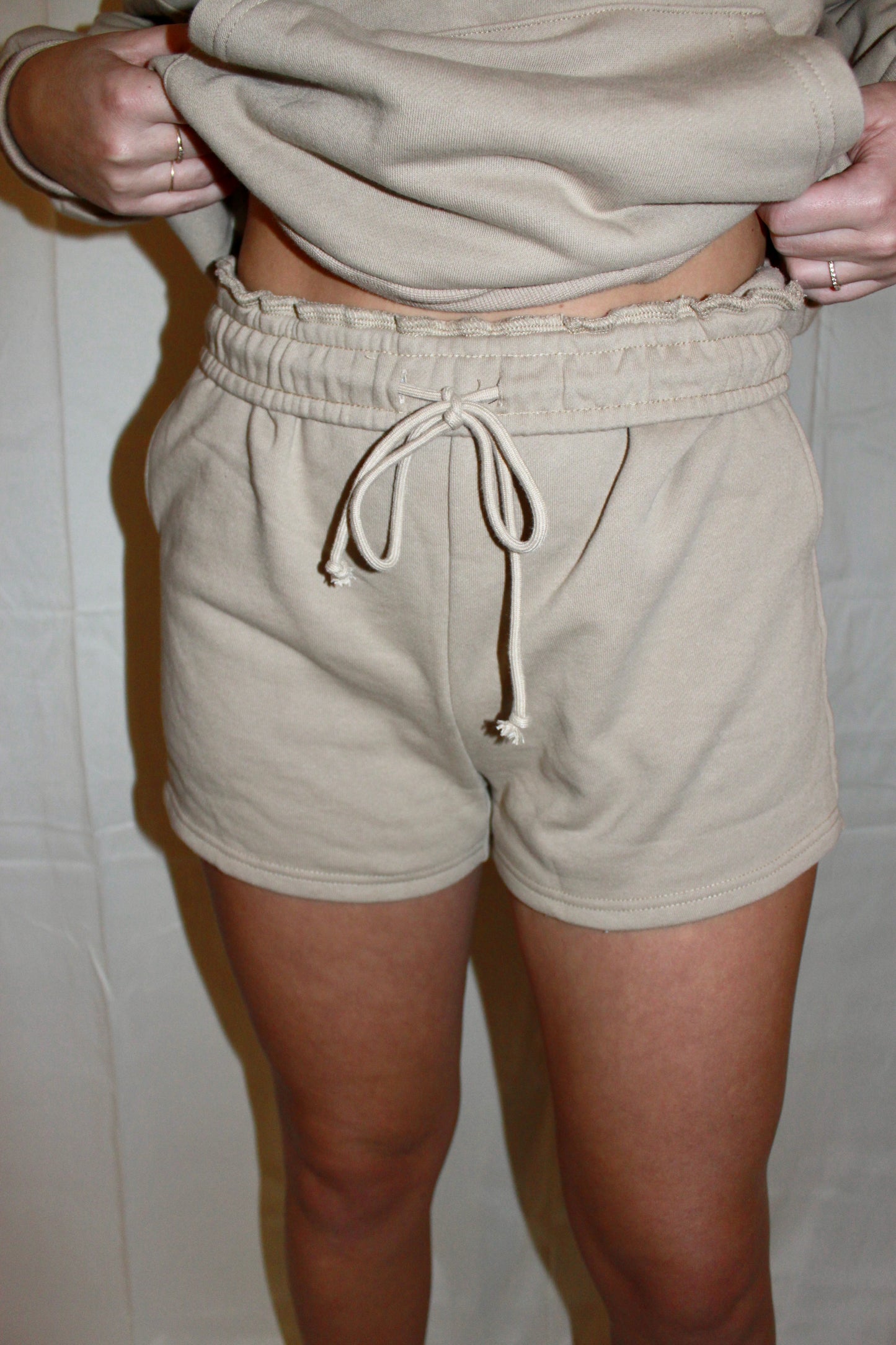 Taupe Loose Fit Hooded & Shorts Set