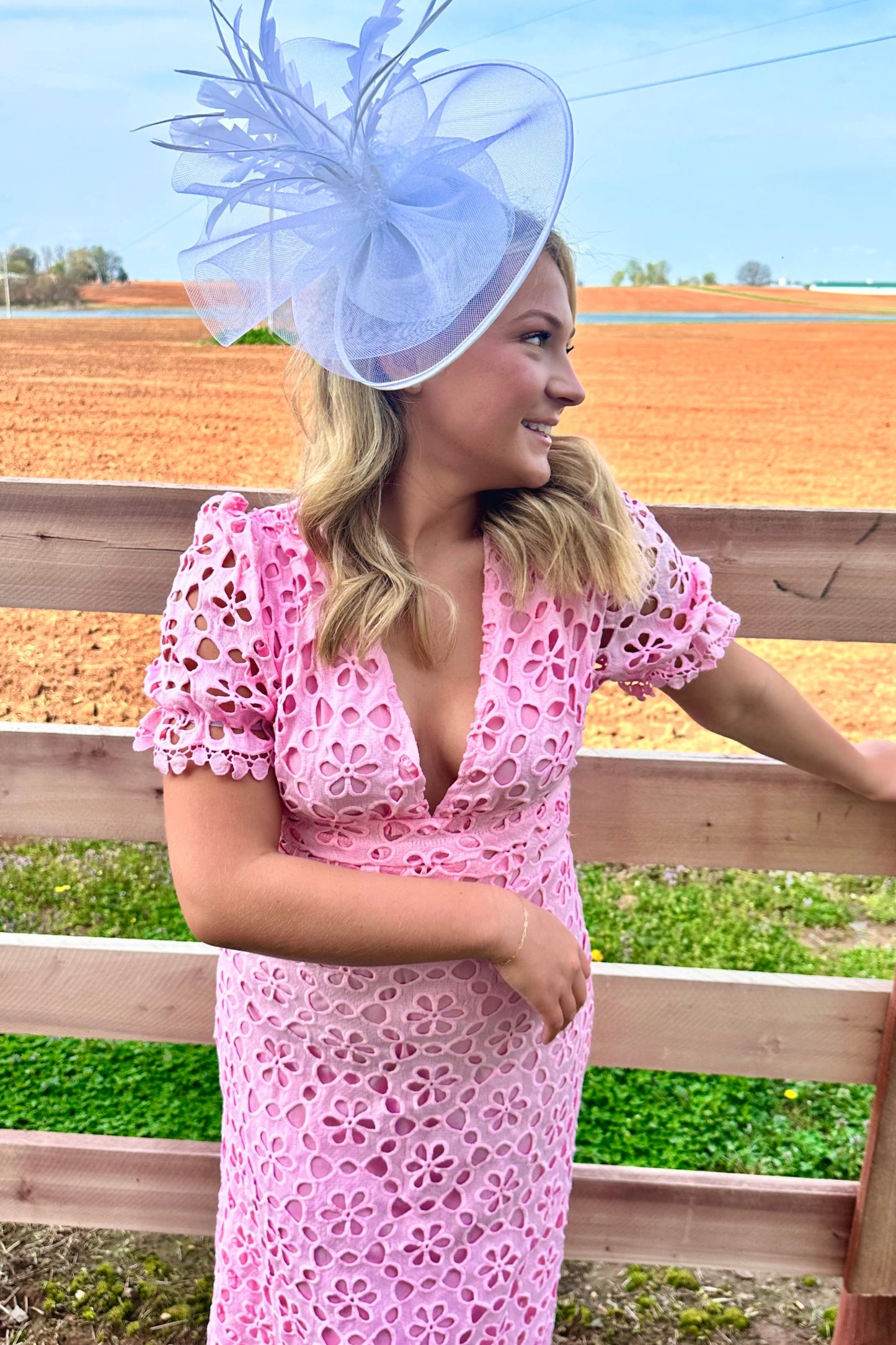 Pink V-neck Midi Dress