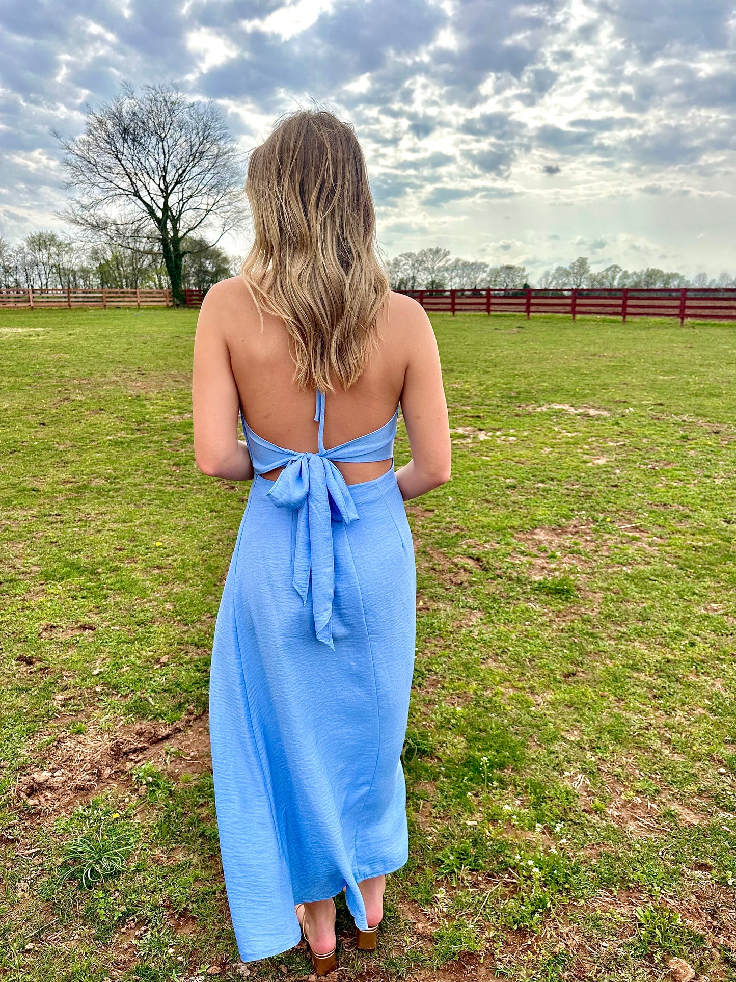 Light Blue Halter Midi Dress