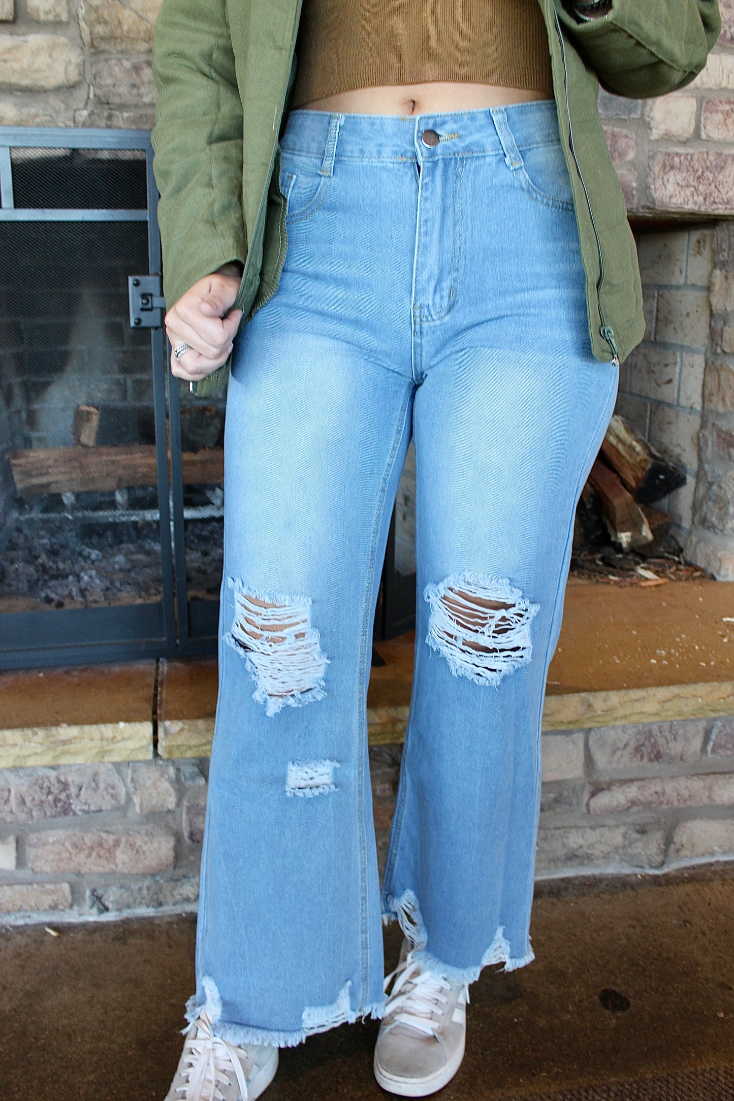 Distressed Wide-Leg Jeans