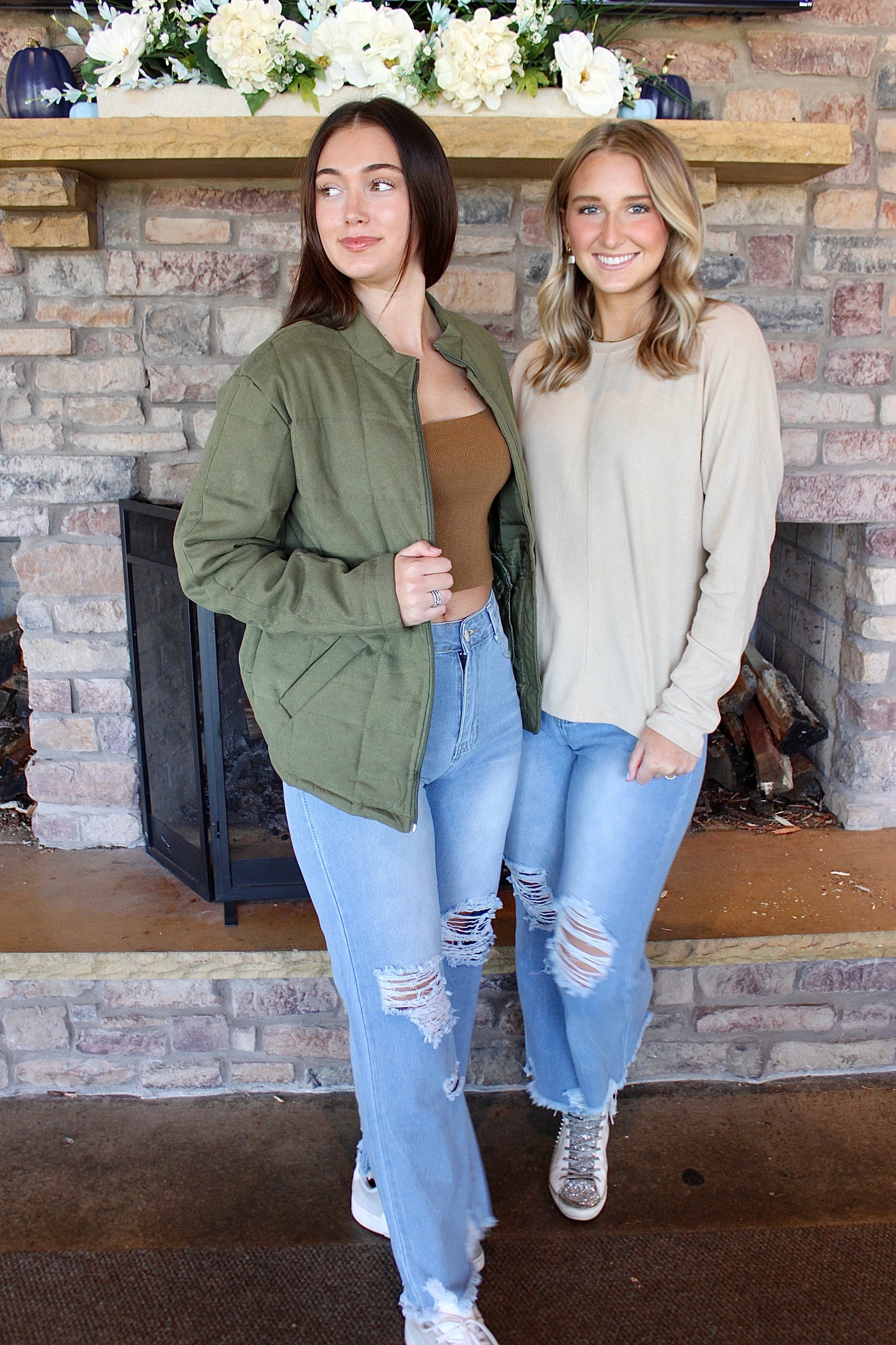 Taupe Seam-Front Long Sleeve Top